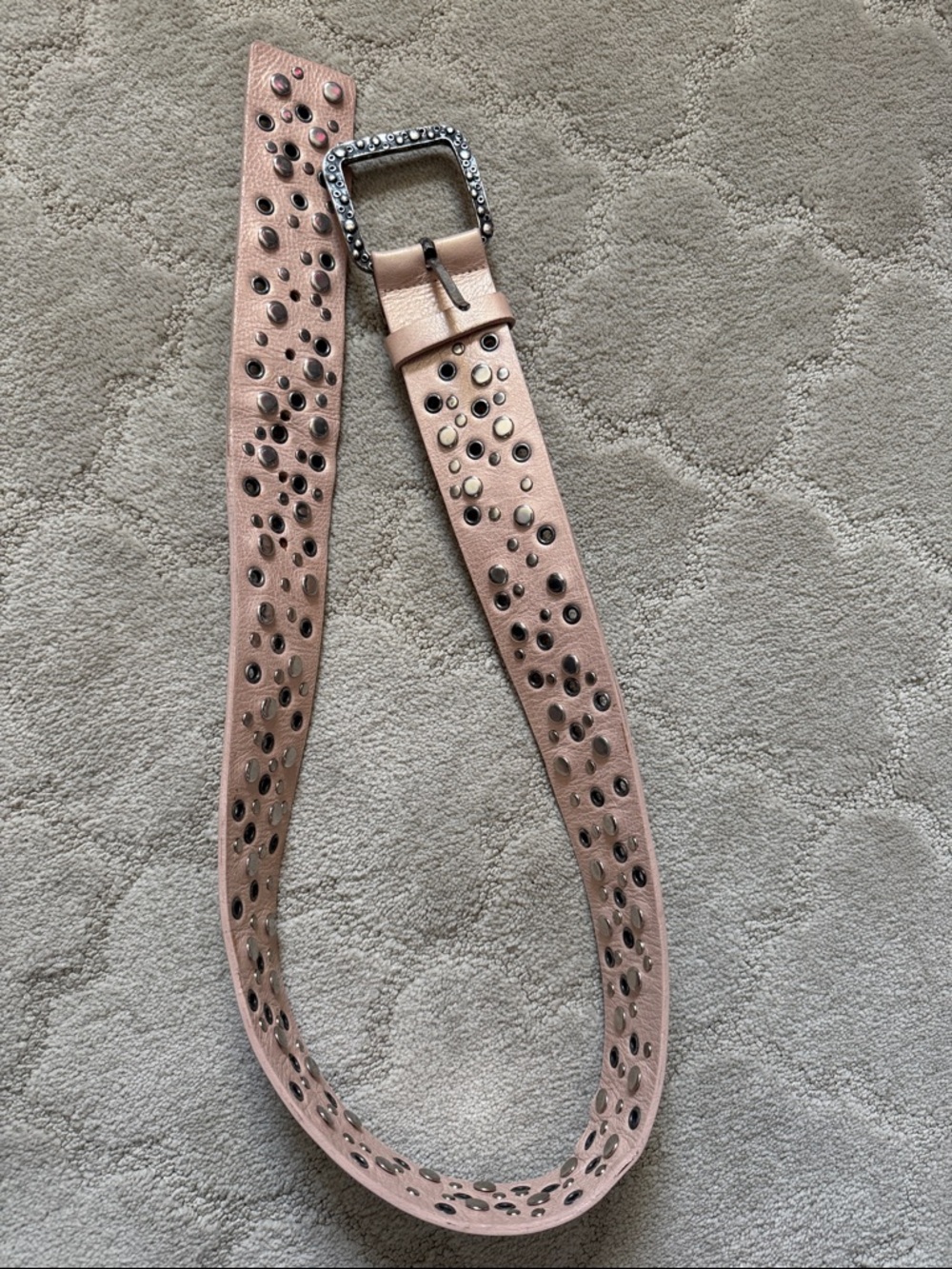 Streets Ahead Studded Pink Shimmer Leather Women's Belt with Decorative Buckle S
